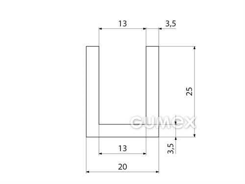 Silikónový profil tvaru "U", 25x20/13mm, 60°ShA, -60°C/+180°C, transparentný